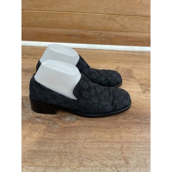 EUC GUCCI GG WOMENS LOAFER VINTAGE BLACK MONOGRAM SIZE - Picture 2 of 7